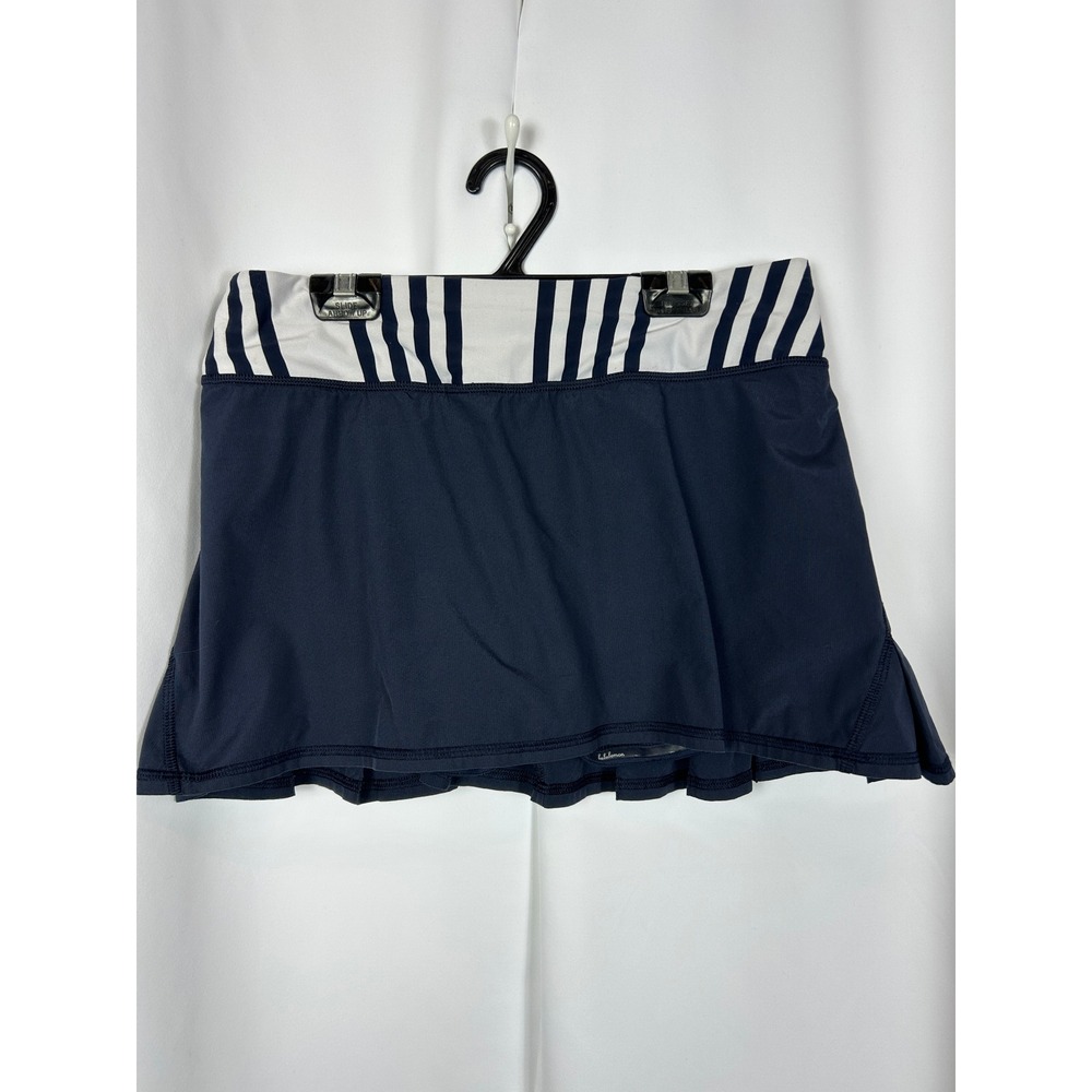 Lululemon Pace Setter Skirt Navy Blue Striped Ruffle Athletic Skort Size 6